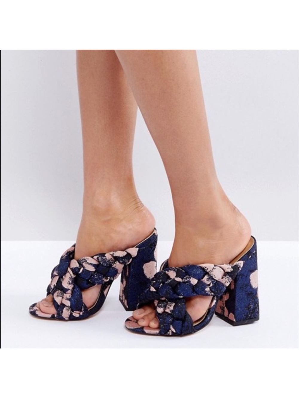 ASOS Design Heart Throb Block Heeled Jacquard Sandals Size 6
